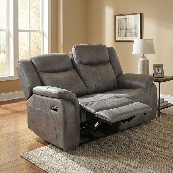 Darlington 2 seater manual recliner sofa in grey, living room footrest raised