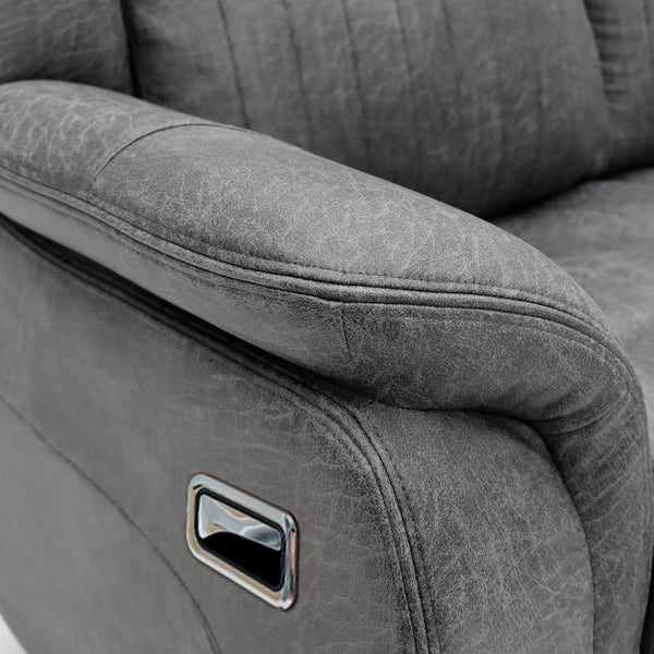 Darlington 2 seater manual recliner sofa in grey, padded armrest manual recline handle