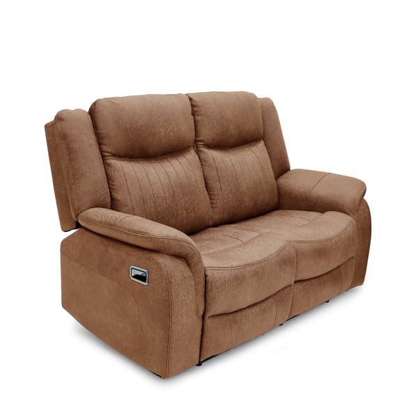 Darlington 2 seater manual recliner sofa in tan, angled upright