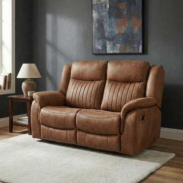 Darlington 2 seater manual recliner sofa in tan, living room angled upright