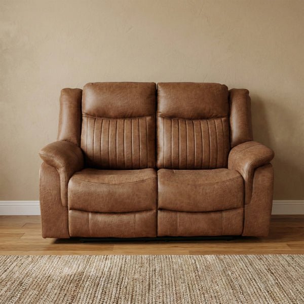 Darlington 2 seater manual recliner sofa in tan, living room front upright