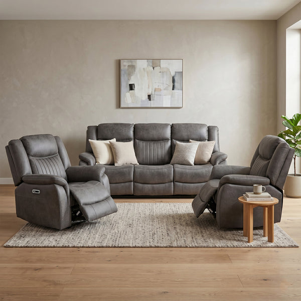 Darlington 3+1+1 electric recliner sofa set in grey, living room sofa two armchairs