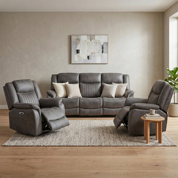 Darlington 3+1+1 electric recliner sofa set in grey, living room sofa two armchairs