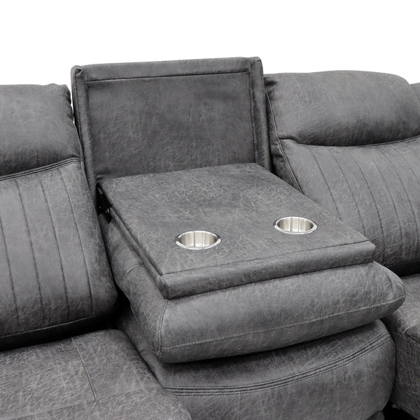Darlington 3+1+1 manual recliner sofa set in grey, drop down console two cup holders