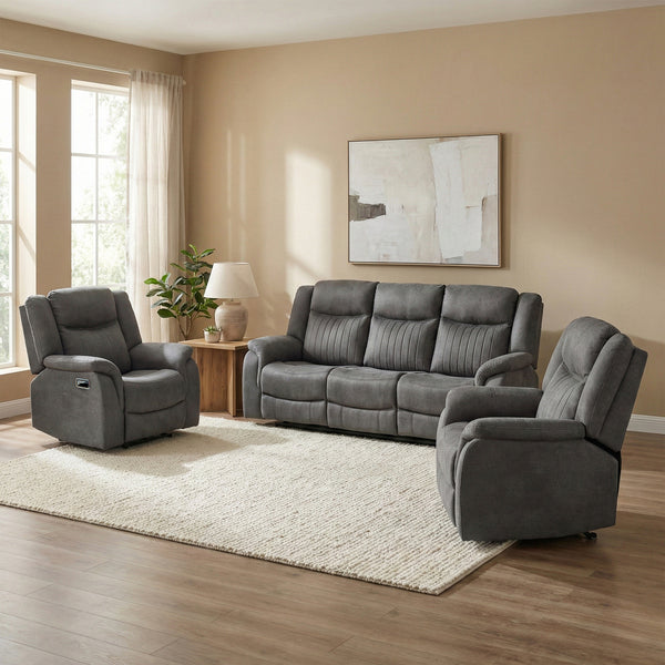 Darlington 3+1+1 manual recliner sofa set in grey, living room sofa two armchairs
