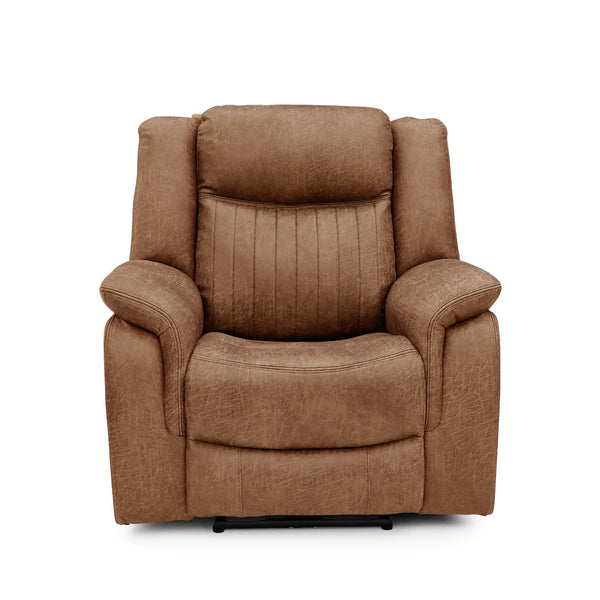 Darlington 3+1+1 manual recliner sofa set in tan, armchair front upright
