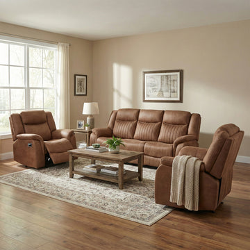 Darlington 3+1+1 manual recliner sofa set in tan, living room sofa two armchairs