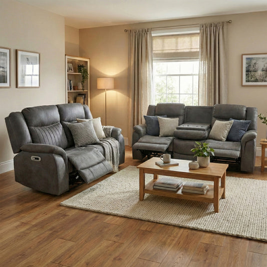 Darlington 3+2 electric recliner sofa set in grey, living room reclining sofa set