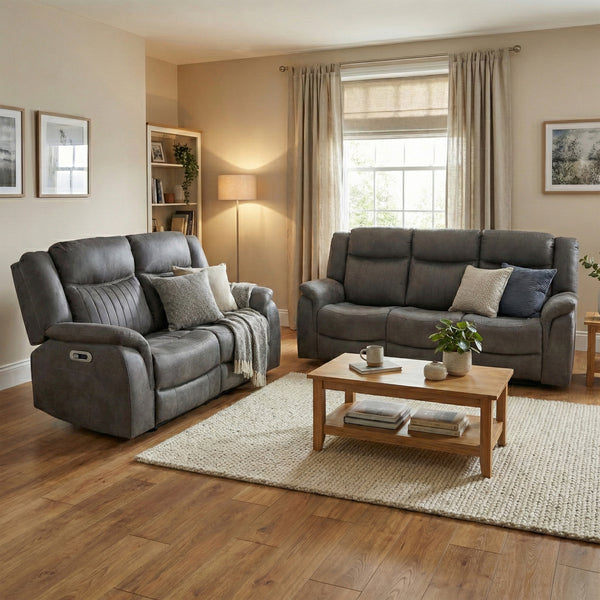 Darlington 3+2 electric recliner sofa set in grey, living room upright sofa set