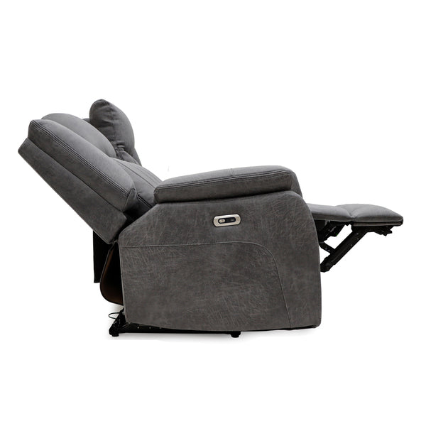 Darlington 3+2 electric recliner sofa set in grey, side reclined footrest extended