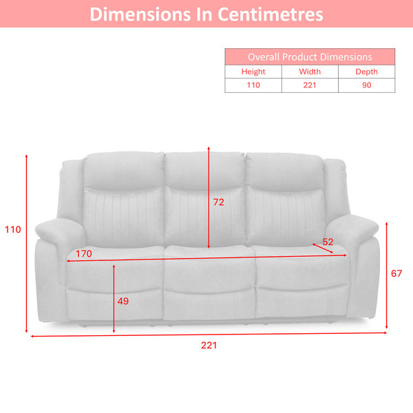 Darlington 3+2 electric recliner sofa set in tan, three seater dimensions