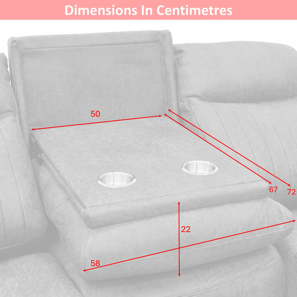 Darlington 3+2 manual recliner sofa set in grey, drop down console dimensions