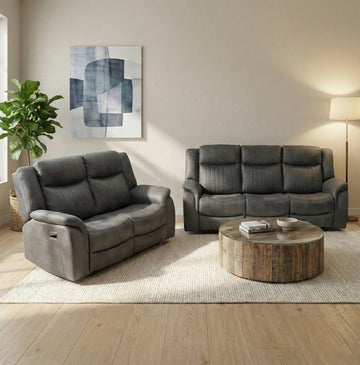 Darlington 3+2 manual recliner sofa set in grey, living room upright sofa set
