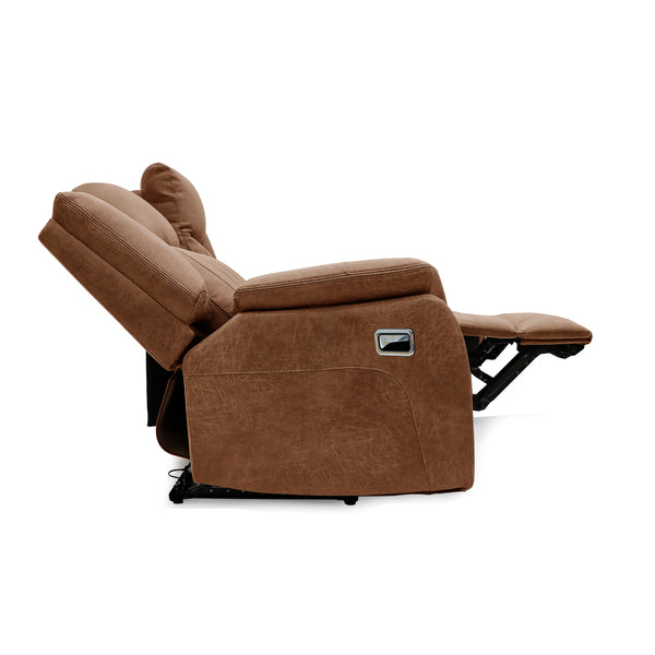 Darlington 3+2 manual recliner sofa set in tan, side reclined footrest extended