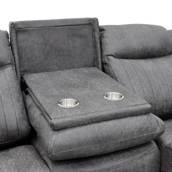 Darlington 3 seater electric recliner sofa in grey, drop down console two cup holders