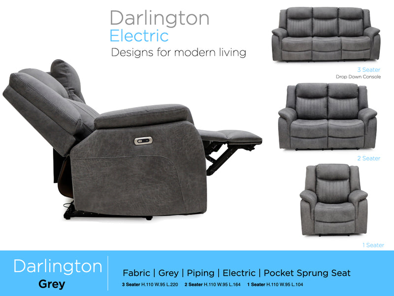 Darlington 3 seater electric recliner sofa in grey, electric collection overview