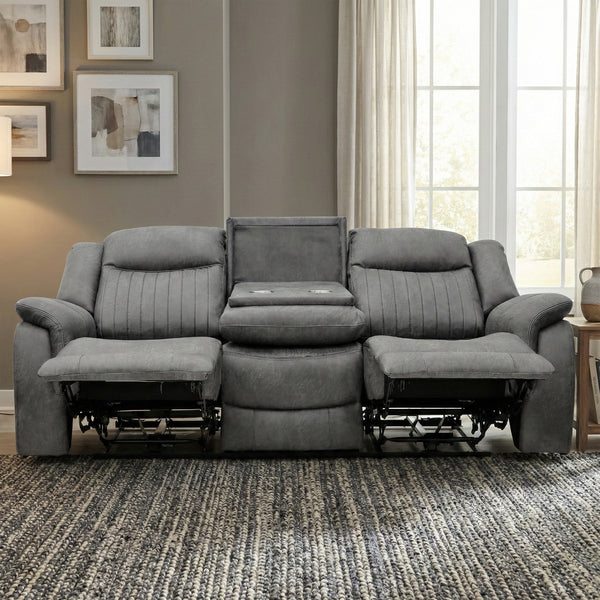 Darlington 3 seater electric recliner sofa in grey, living room reclined console open