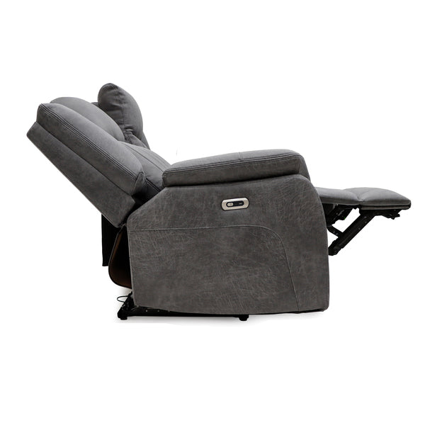 Darlington 3 seater electric recliner sofa in grey, side reclined footrest extended