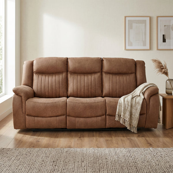 Darlington 3 seater electric recliner sofa in tan, living room upright