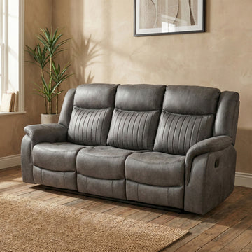 Darlington 3 seater manual recliner sofa in grey, living room upright