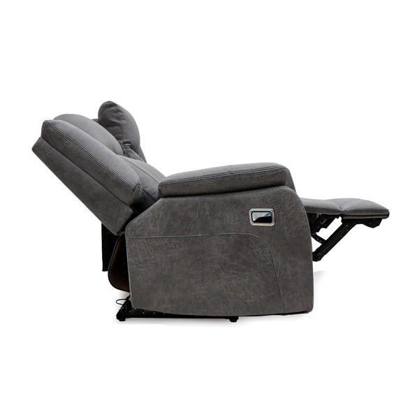 Darlington 3 seater manual recliner sofa in grey, side reclined footrest extended