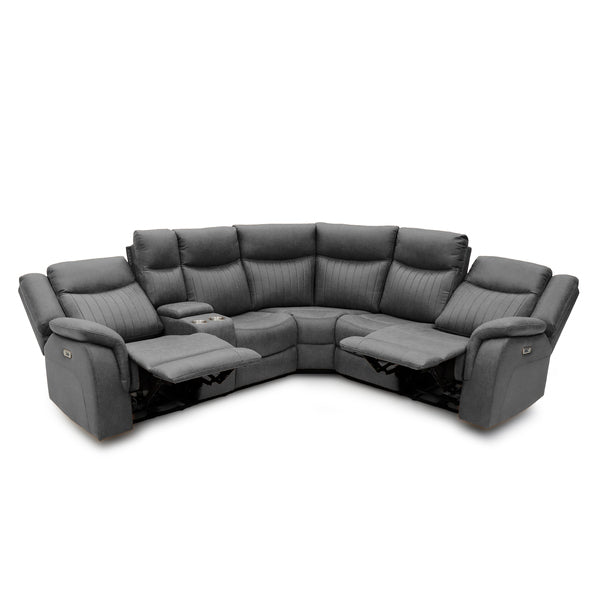 Darlington electric recliner corner sofa in grey, angled reclined