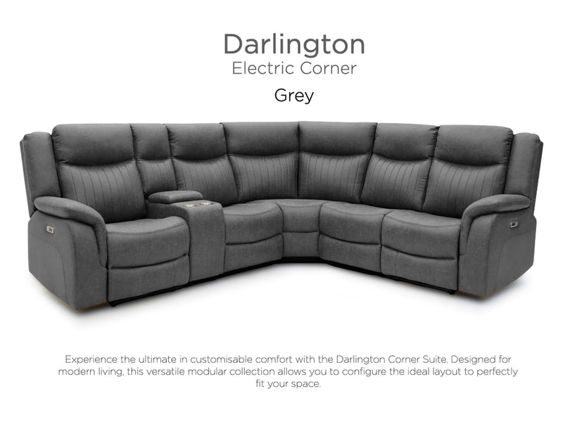 Darlington electric recliner corner sofa in grey, front upright product overview