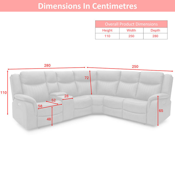 Darlington electric recliner corner sofa in tan, corner sofa dimensions