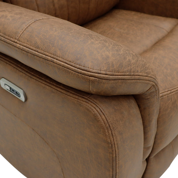 Darlington electric recliner corner sofa in tan, padded armrest and control detail