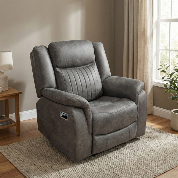 Darlington manual recliner armchair in grey, living room angled upright