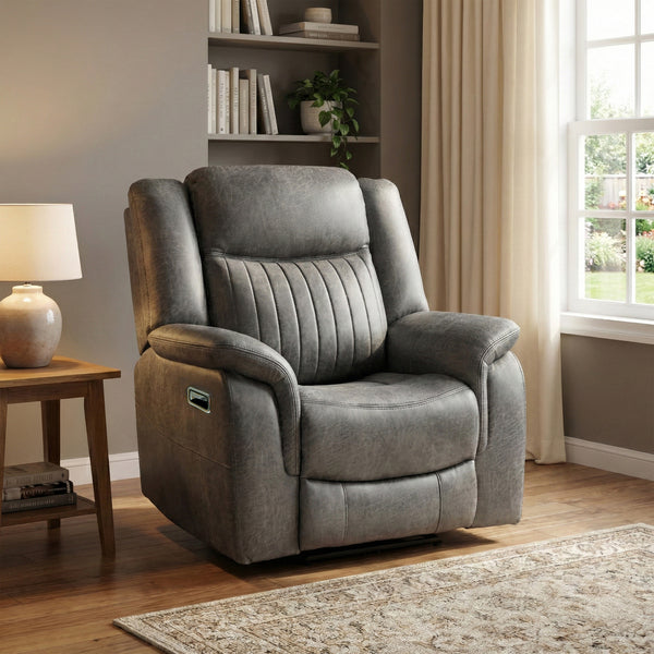 Darlington manual recliner armchair in grey, living room front upright