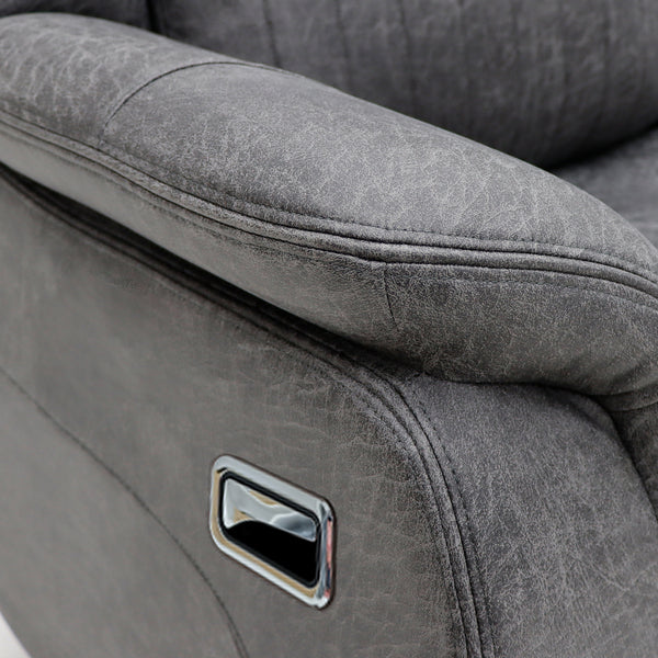 Darlington manual recliner armchair in grey, padded armrest manual recline handle