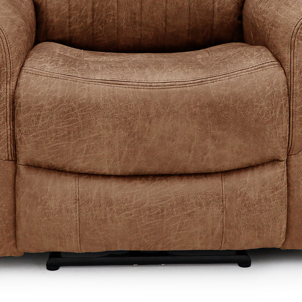 Darlington manual recliner armchair in tan, front seat and base detail