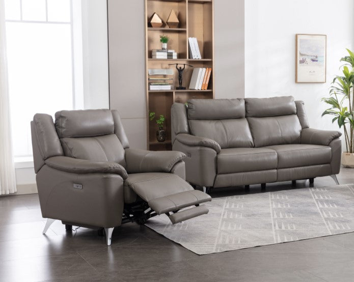 Peru 3+1+1 Electric Suite - Steel Grey Leather