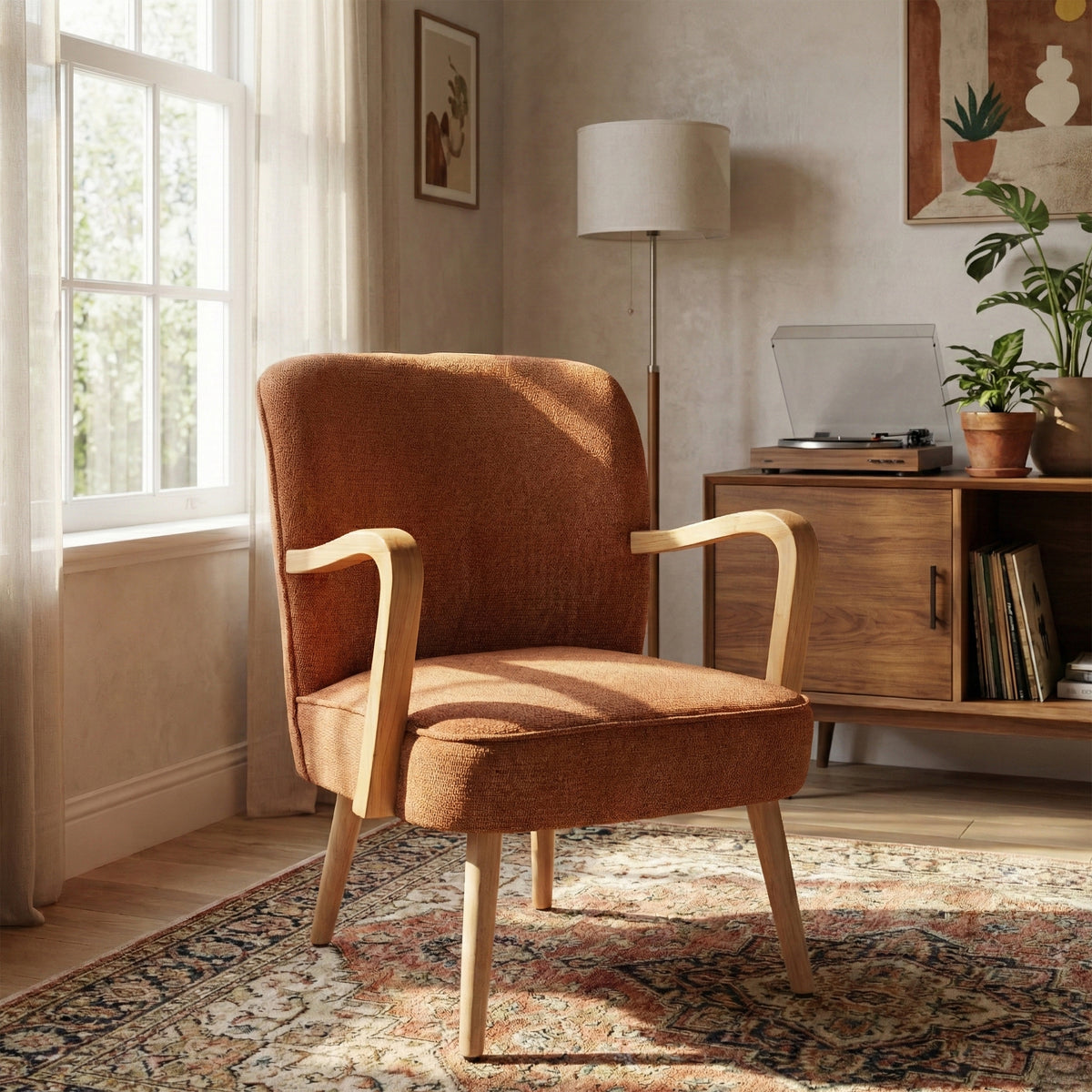 Eliza Accent Chair in Copper, accent chair in a reading corner