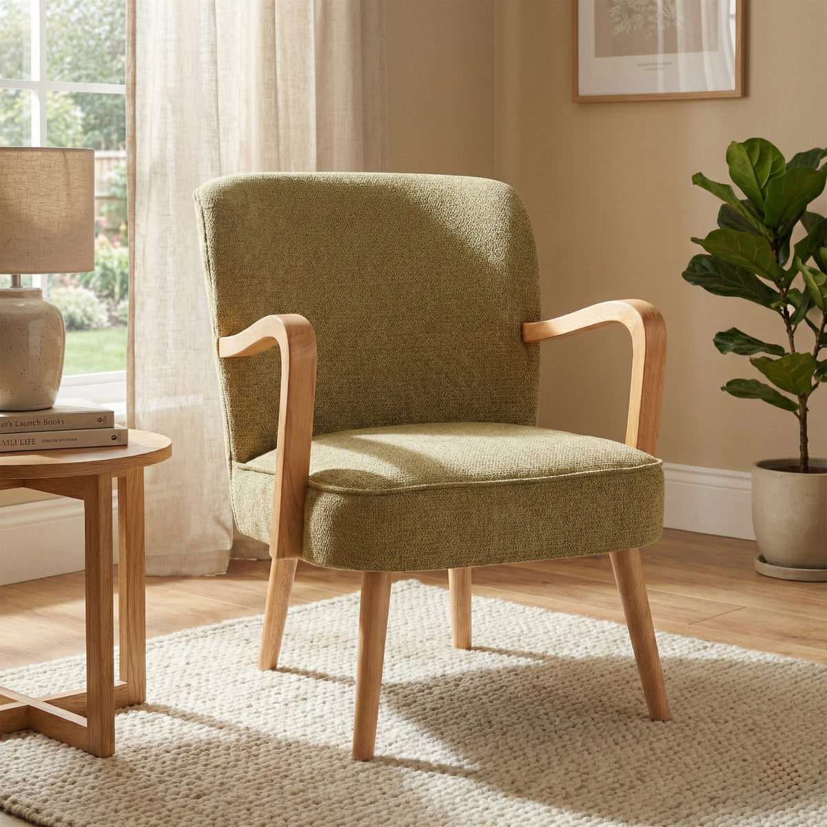 Eliza Accent Chair in Forest Green, accent chair in a reading corner
