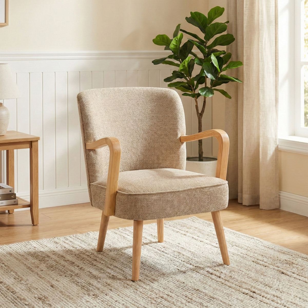 Eliza Accent Chair in Oatmeal, accent chair in a living room