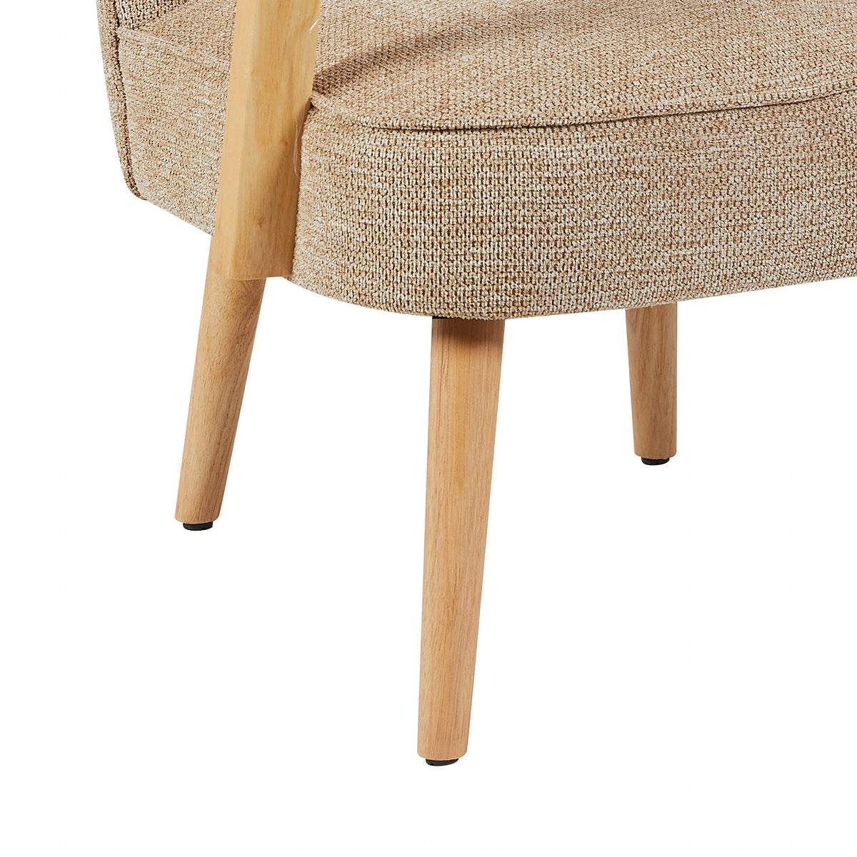 Eliza Accent Chair in Oatmeal, upholstered seat and tapered leg detail