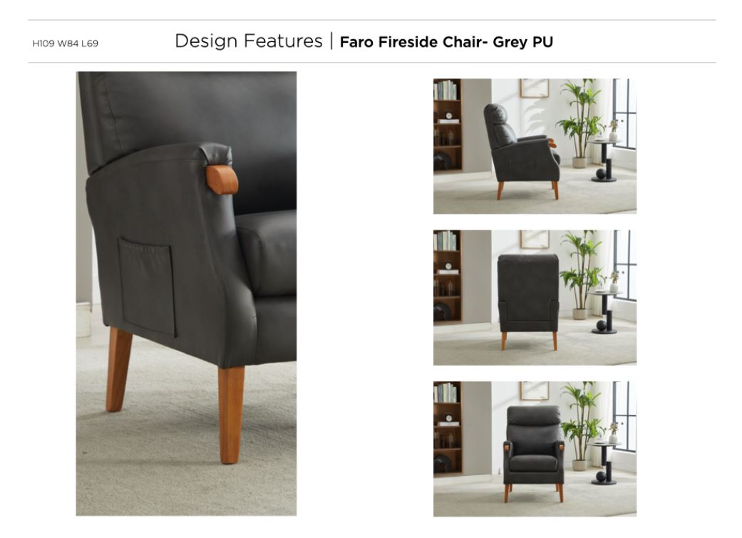 Faro Fireside PU Leather Armchair - Grey