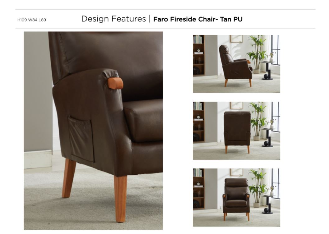 Faro Fireside PU Leather Armchair - Tan