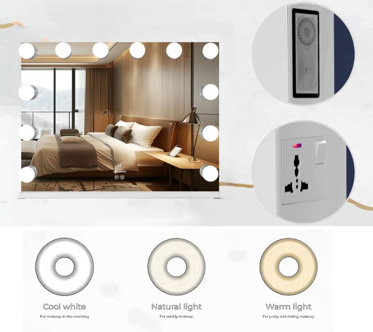 Glam Landscape Hollywood Makeup Mirror with Bluetooth