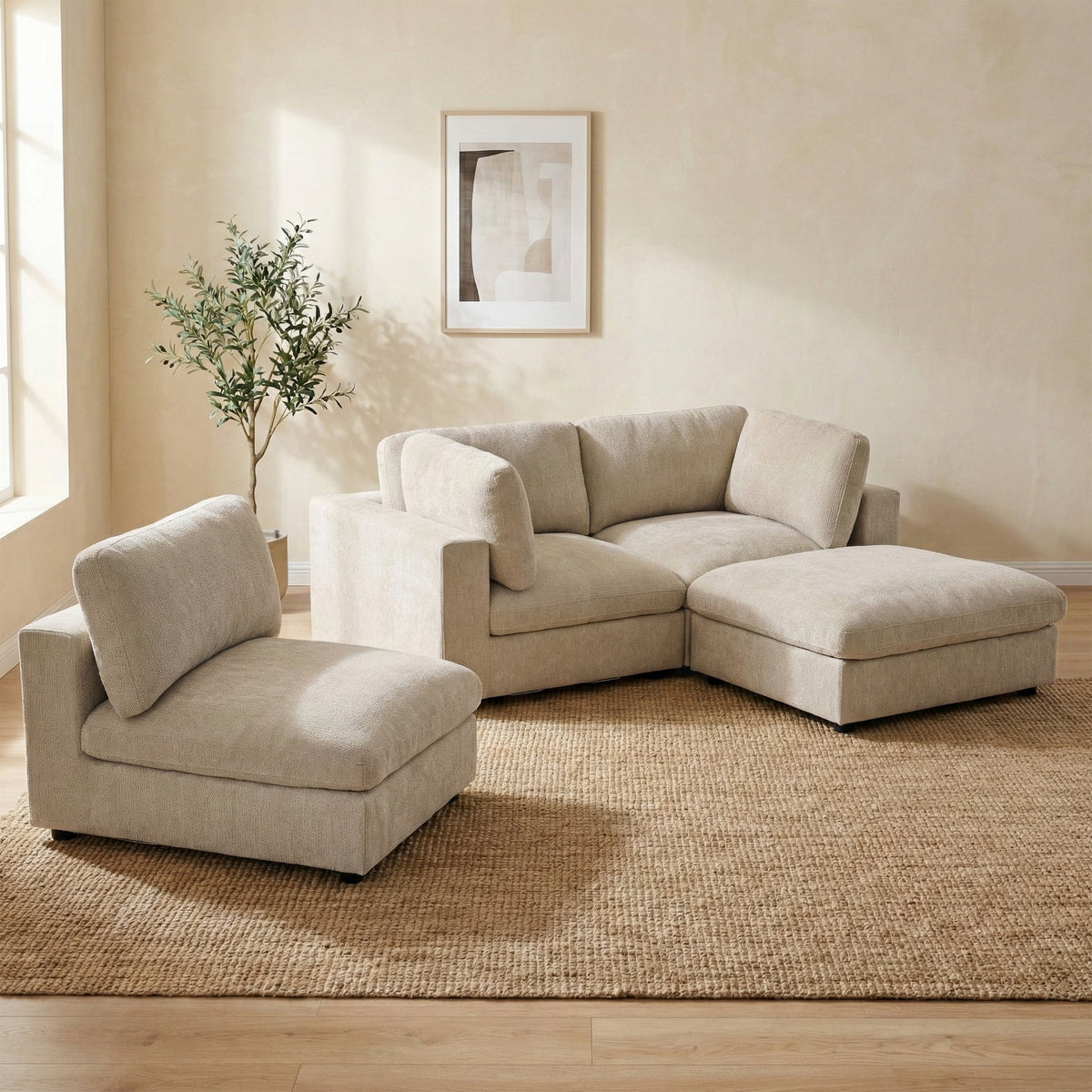 Haven Biscuit fabric reconfigured range room view