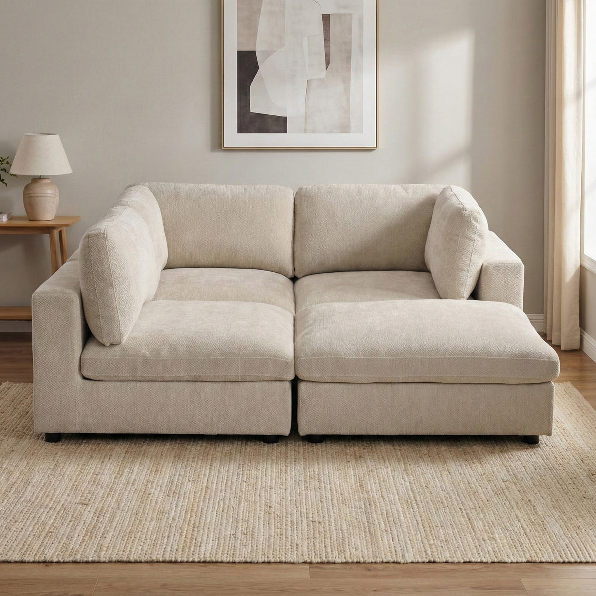 Haven Biscuit fabric joined corner sections room view