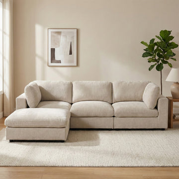 Haven Biscuit fabric three-seater and footstool range room view