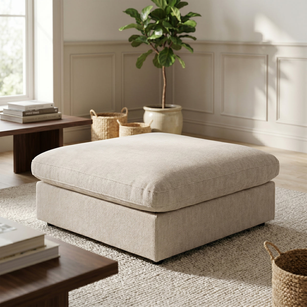 Haven Biscuit fabric footstool room view