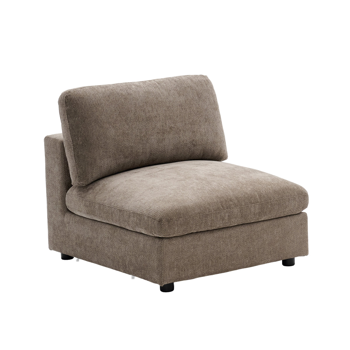 Haven Hazelnut fabric front angled view of armless chair
