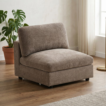Haven Hazelnut fabric armless chair room view