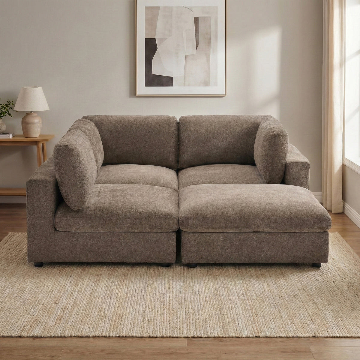 Haven Hazelnut fabric joined corner sections room view