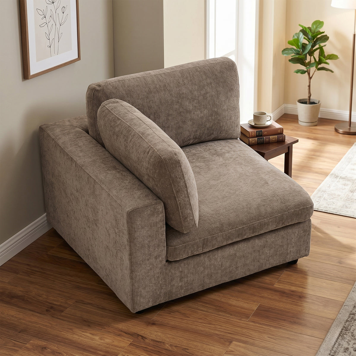 Haven Hazelnut fabric corner section room view