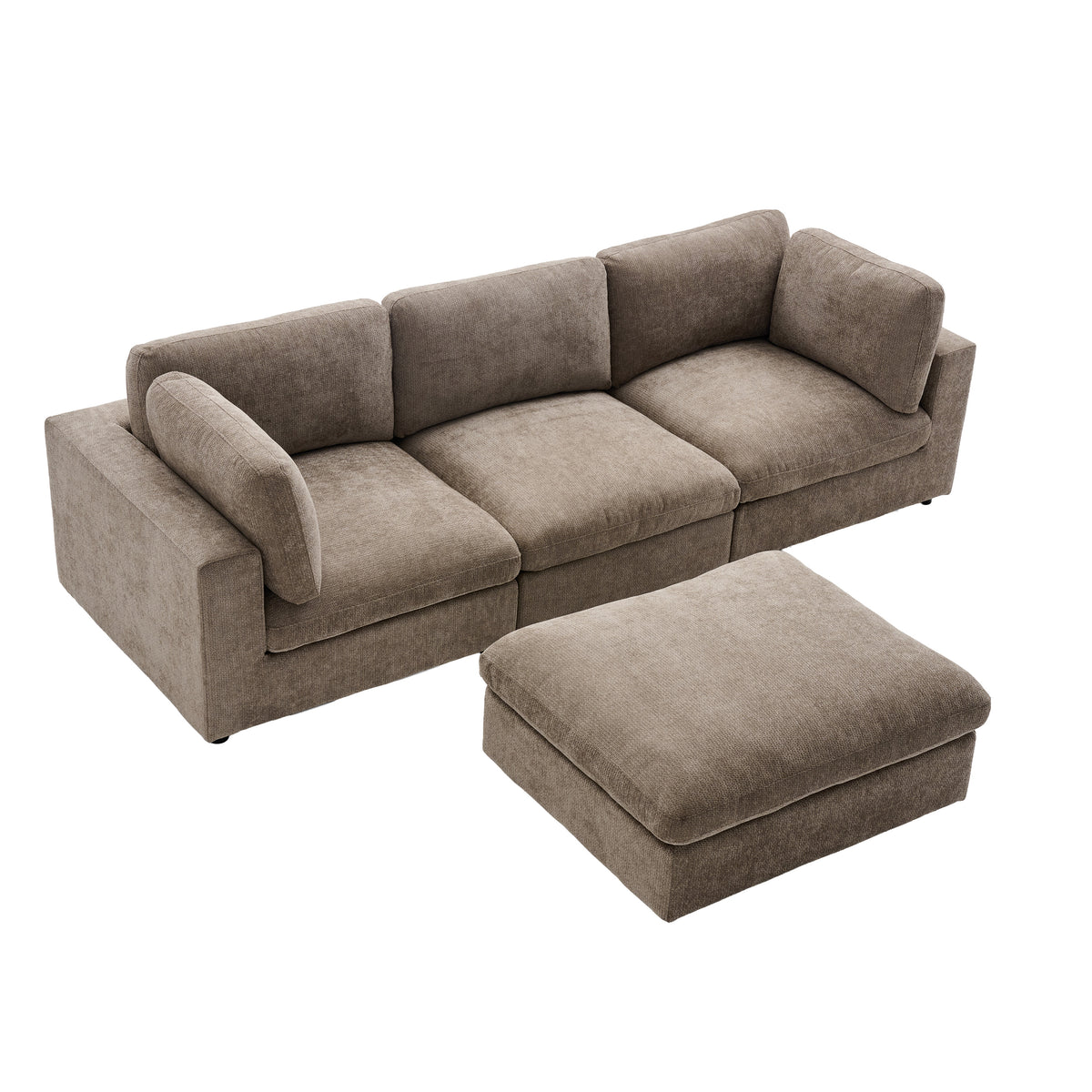Haven Hazelnut fabric separated modules and footstool layout